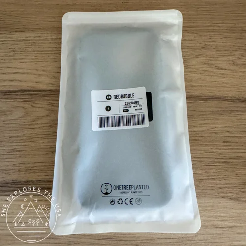 Redbubble phone case in packaging
