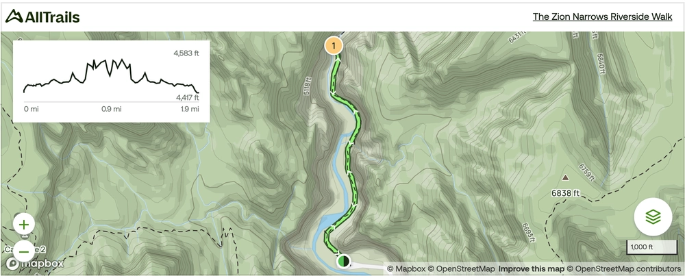 The Narrows Riverside Walk Trail map