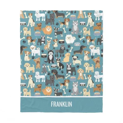 This adorable fleece blanket features a playful puppy dog pattern and can be personalized with your pet’s name, making it as unique as they are.