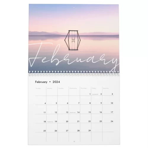 Zazzle Custom Message Landscape and Sunset 2024 Wall Calendar (Feb 2024)