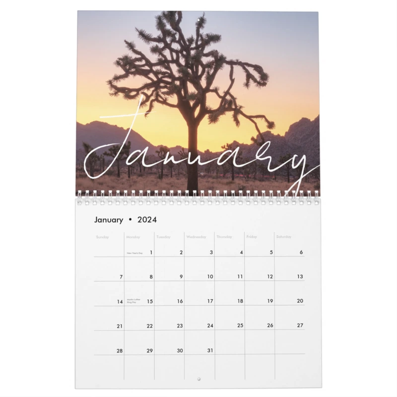 Zazzle Custom Message Landscape and Sunset 2024 Wall Calendar (Jan 2024)