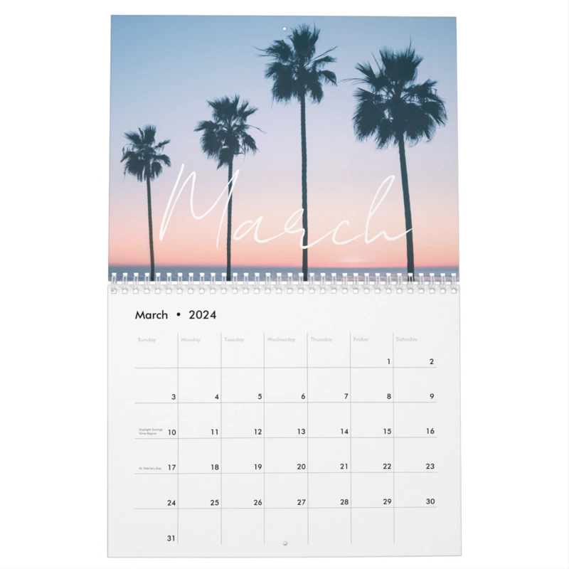 Zazzle Custom Message Landscape and Sunset 2024 Wall Calendar (Mar 2024)