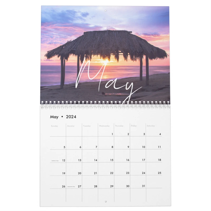 Zazzle Custom Message Landscape and Sunset 2024 Wall Calendar (May 2024)