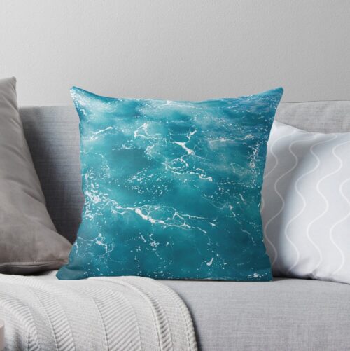 Blue Ocean Waves Throw Pillow