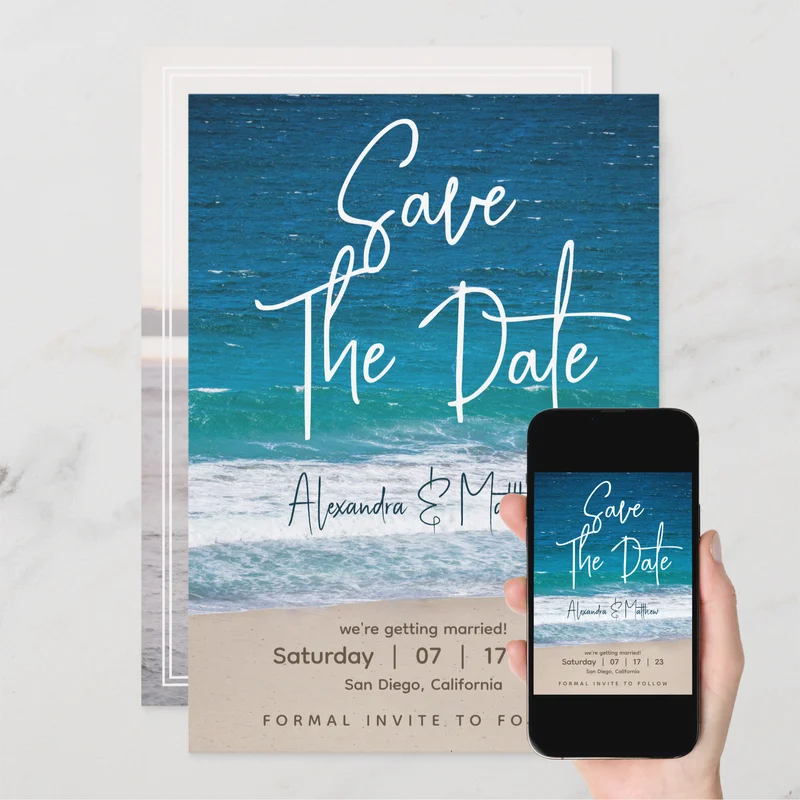 Modern Summer Ocean Waves Photo Beach Wedding Save The Date from Zazzle