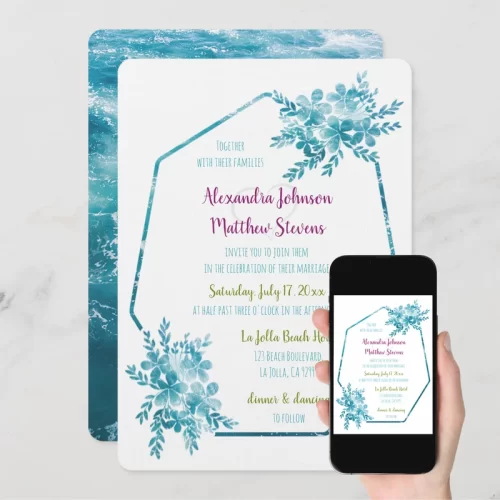 Zazzle-Mockup-Modern-Vibrant-Photo-Ocean-Blue-Floral-Wedding-Invitation