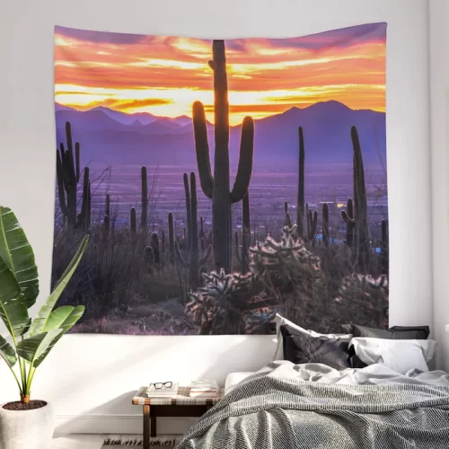 Arizona Sunset Desert Cactus tapestry