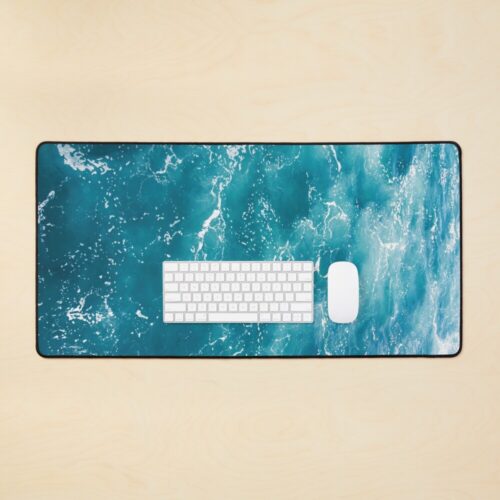 Blue ocean waves desk mat