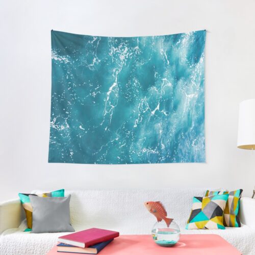 Blue ocean waves tapestry