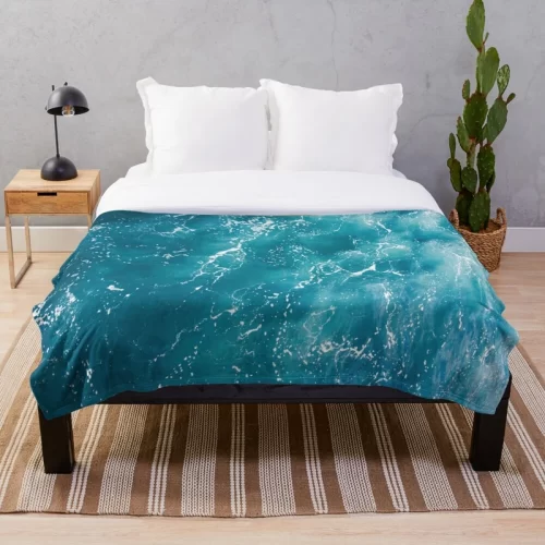 Blue Ocean Waves Throw Blanket