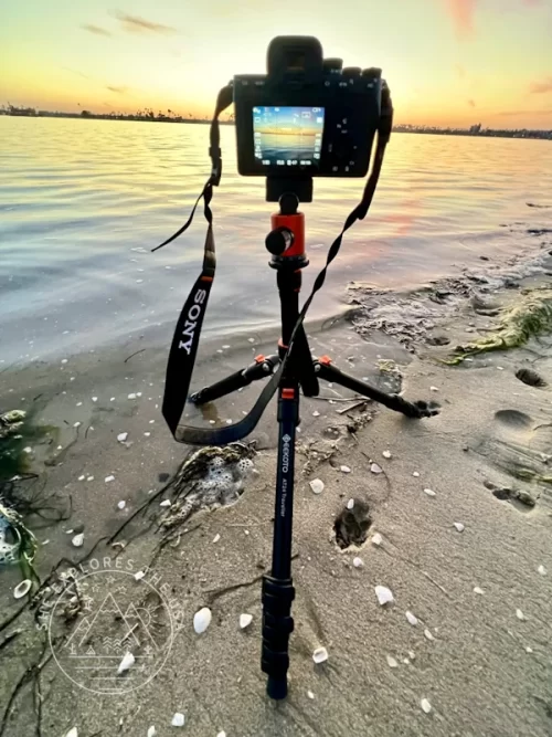 Sony A7IV and Geekoto tripod setup at dusk in San Diego's Mission Bay