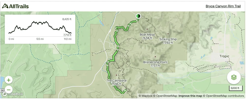 Bryce Canyon Rim Trail AllTrails Map