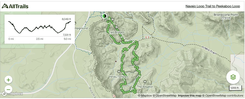Navajo Loop Trail to Peekaboo Loop (Moderate) alltrails map