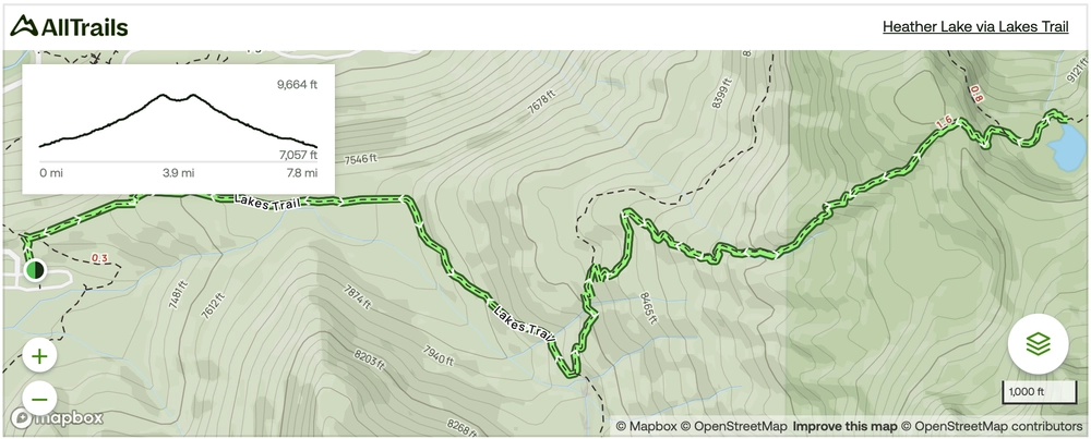 Heather Lake via the Lakes Trail Map
