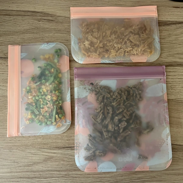 dehydrated food in reusable storage bags