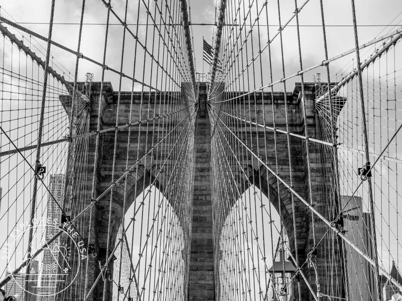 brooklyn bridge from on the bridge in New York City