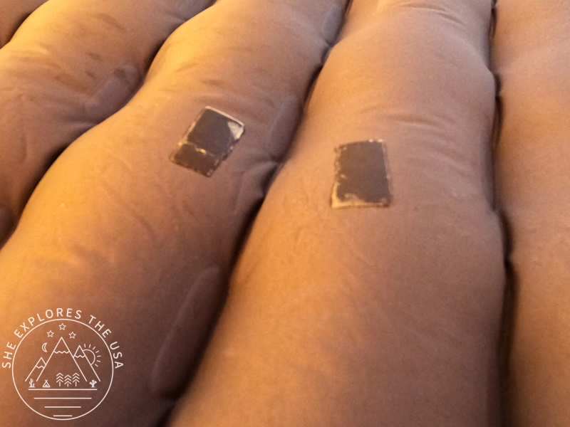 two repaired punctures in my Nemo Tensor Ultralight Insulated Sleeping Pad
