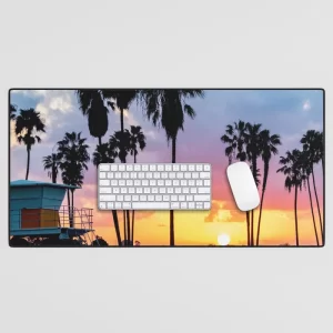 California Palm Tree Sunset Desk Mat