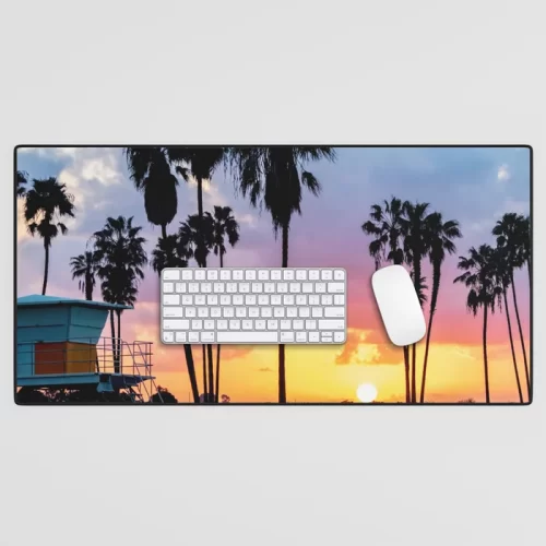 California Palm Tree Sunset Desk Mat