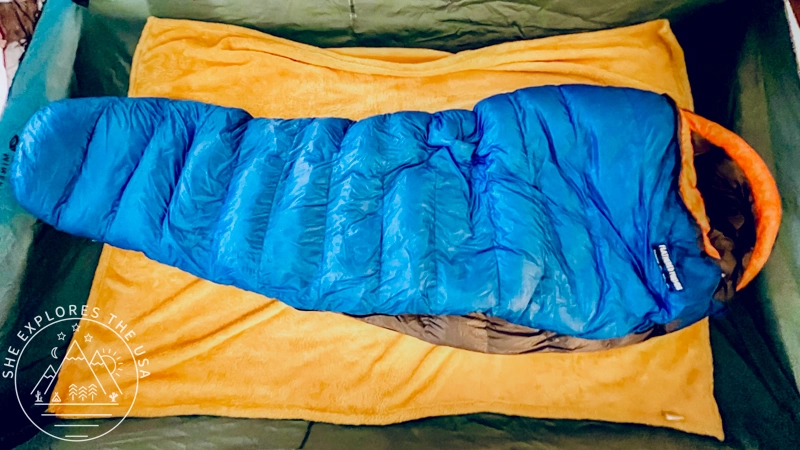 Feathered Friends Lark 10 UL Sleeping Bag inside mineral king tent