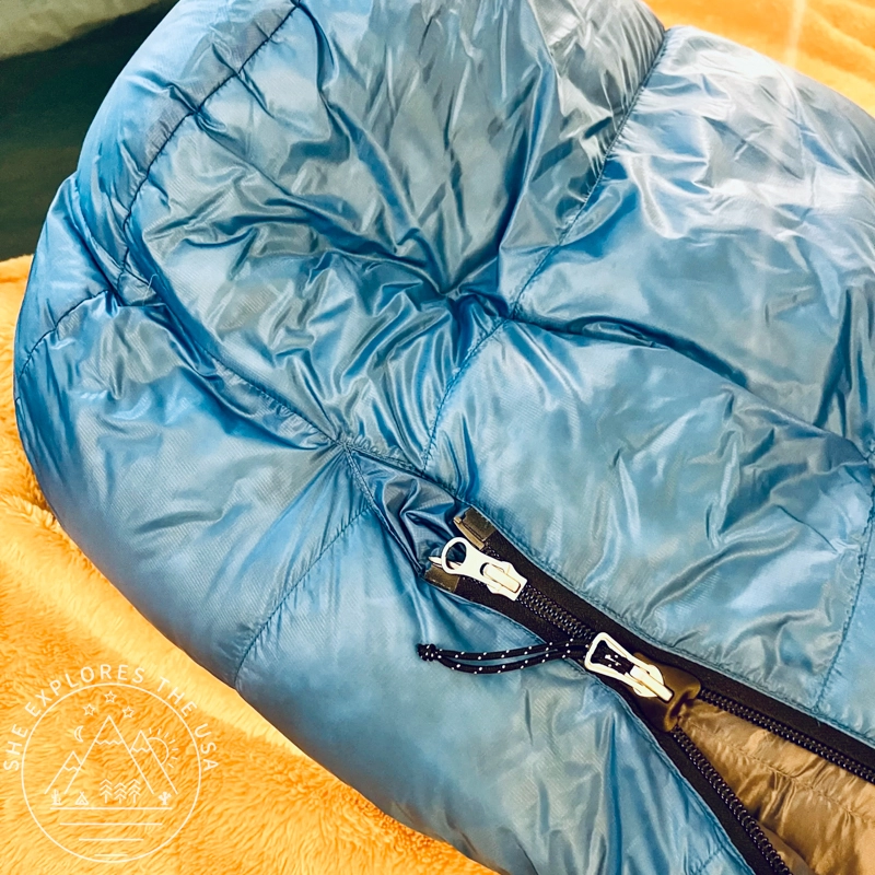 Feathered Friends Lark 10 UL Sleeping Bag - footbox and YKK #5 zipper