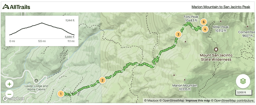 San Jacinto Peak via Marion Mountain Trail Map