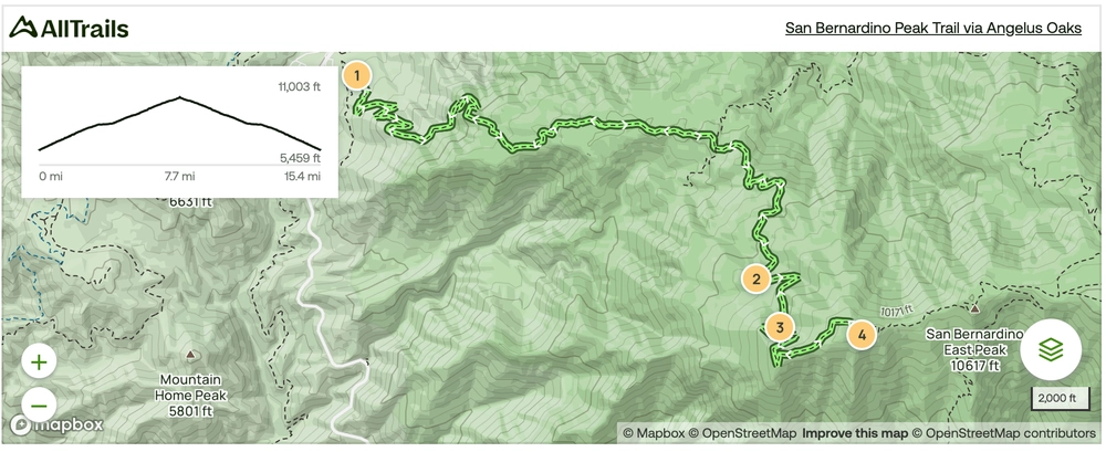 San Bernardino Peak Trail Map