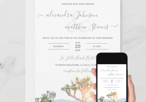 Zazzle Mockup Modern Elegant Photo Joshua Tree Boho Wedding Invitation