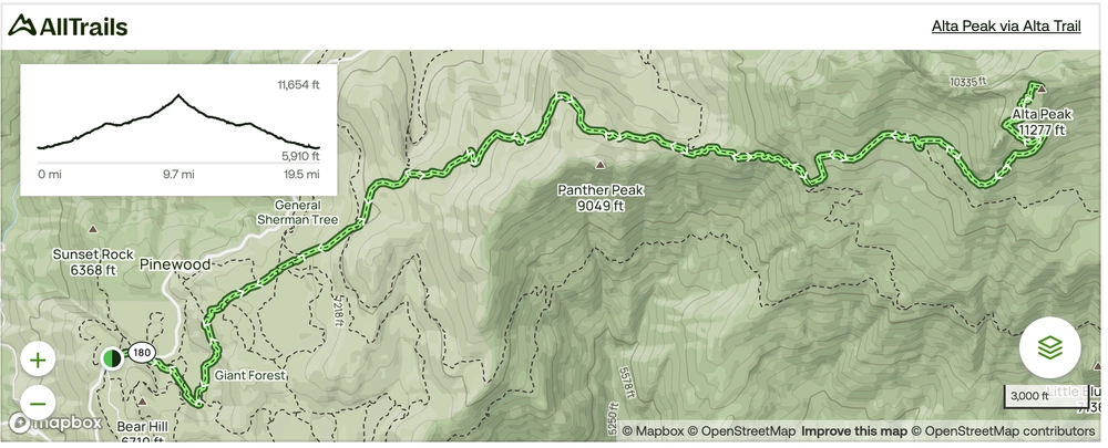Alta Peak Trail Map