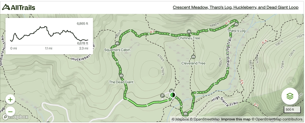 Crescent Meadow and Tharp’s Log trail map