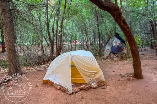 Campsite at Havasupai campground with rat sack for backpacking