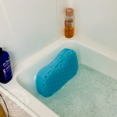 Bath Jello Gel Lumbar Pillow in bath tub
