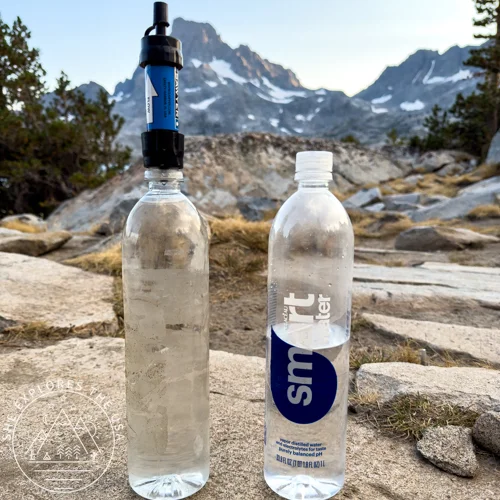 clean and dirty water bottle with Sawyer Mini Water Filter