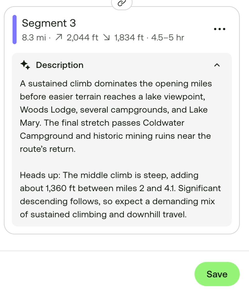 AllTrails Backpacking Routes with AI Assistant - segment description