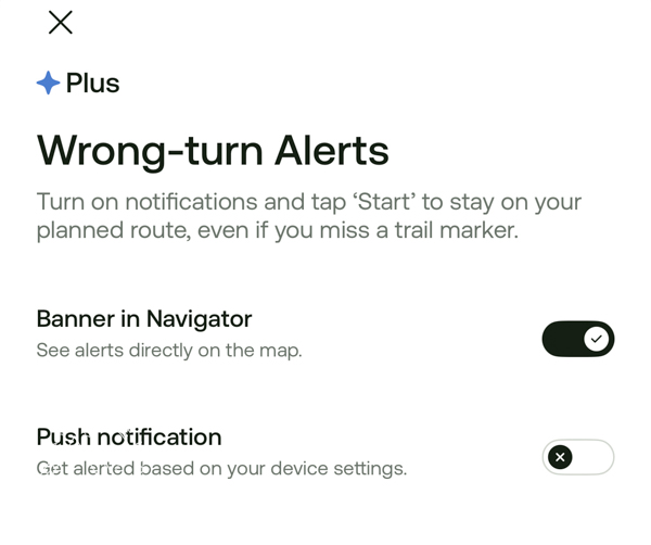 AllTrails wrong-turn alerts