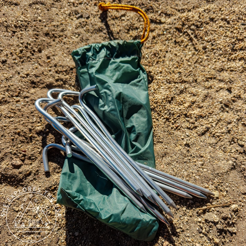 10 metal hook-style stakes that come with the Mineral King All Season tent