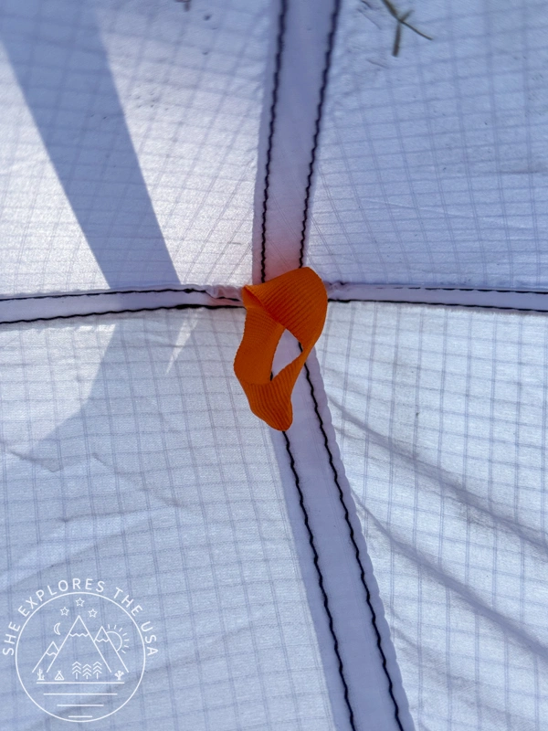 extra gear hanging in the mineral king all season tent with these 4 orange loops