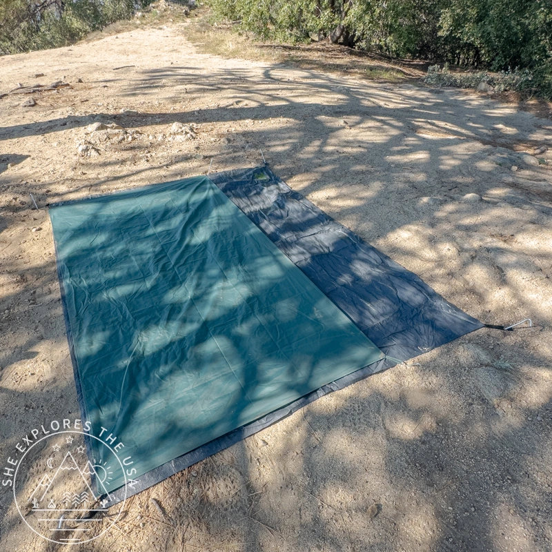 Mountain Hardwear Mineral King All Season Tent footprint laying on the ground