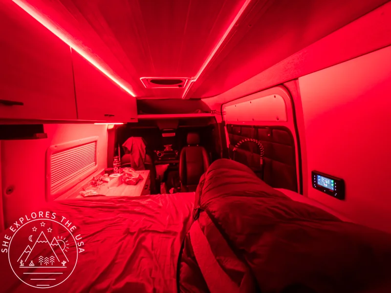 Outdoorsy Van Rental - red ambient lights indoors at night