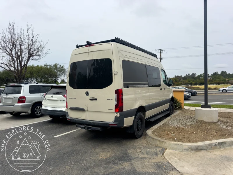 outdoorsy van rental review - sprinter 144 parked on a regular parking space