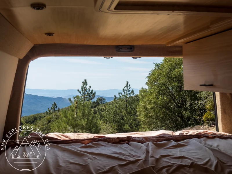 outdoorsy van rental review - view from inside the van by day