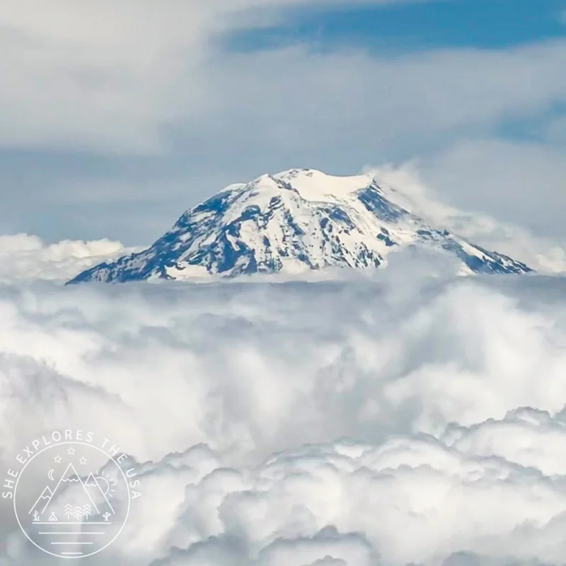 Mount Rainier from the air above the clouds