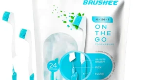 Brushee - The Evolution of Oral Care 4-in-1 Tool (Paste Brush Floss Pick) Individually Wrapped Disposable Prepasted Travel Toothbrushes Small Adult Toothbrush - (24-Pack) Trail Health + Nutrition