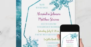 Zazzle-Mockup-Modern-Vibrant-Photo-Ocean-Blue-Floral-Wedding-Invitation